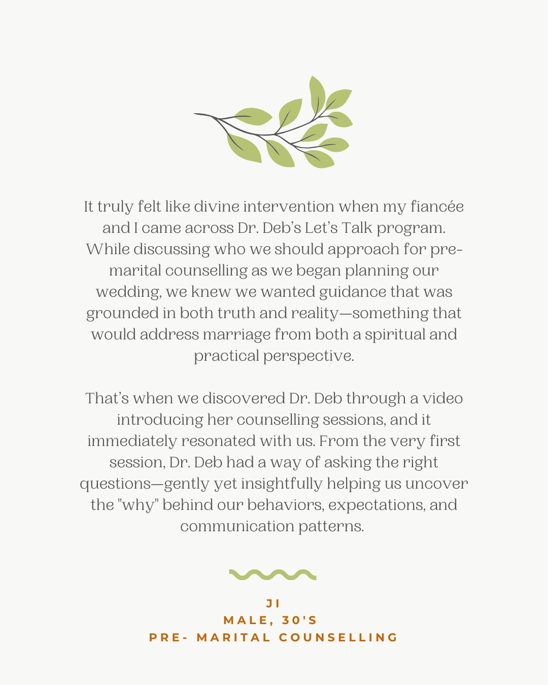 Couple shares gratitude for spiritually grounded and practical pre-marital counselling.