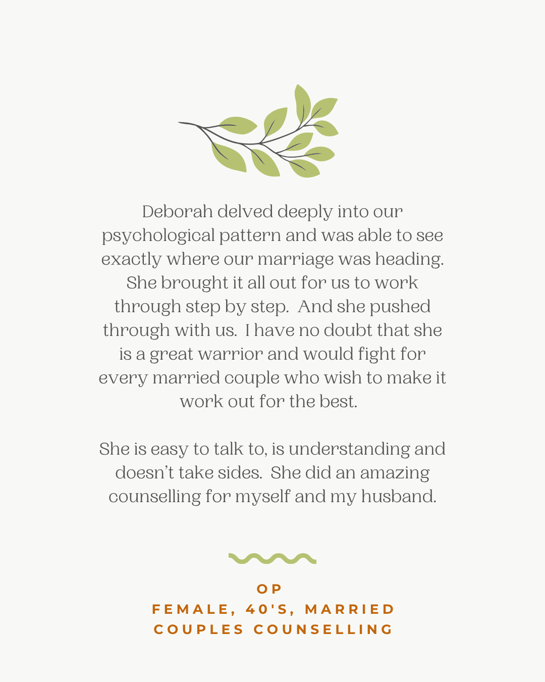 Real testimonial from a married couple who completed couples counselling with Dr Deb in Petaling Jaya