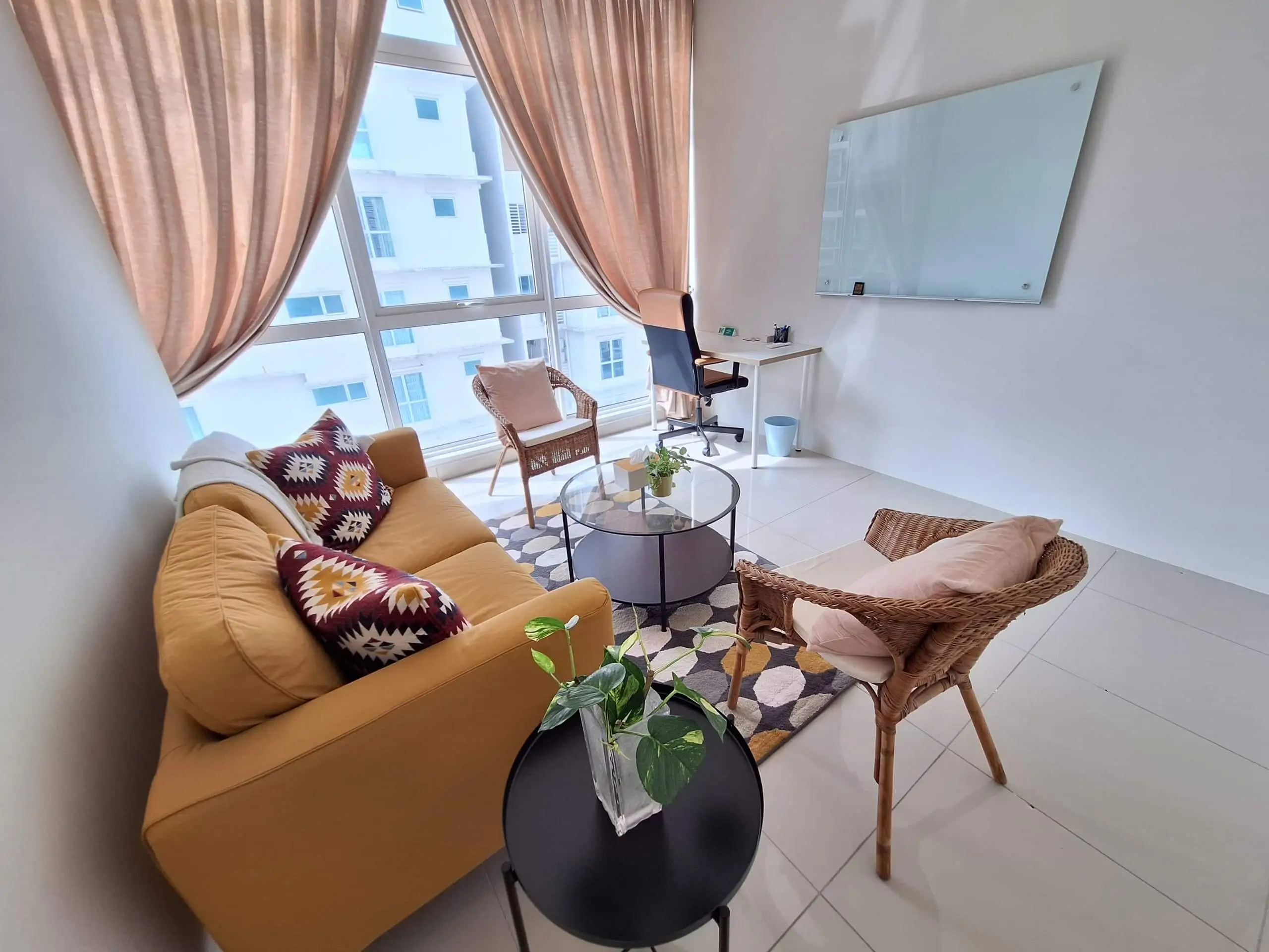 Counselling Room with Scenic View Rental therapy room with client couch and large window